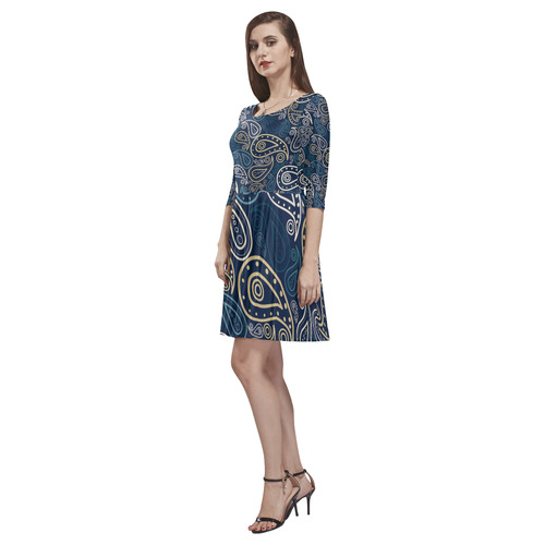 paisley illustration Tethys Half-Sleeve Skater Dress(Model D20)