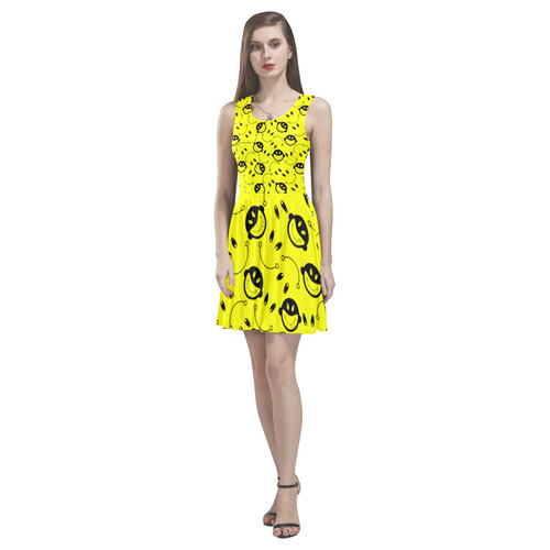 monkey tongue out on yellow Thea Sleeveless Skater Dress(Model D19)