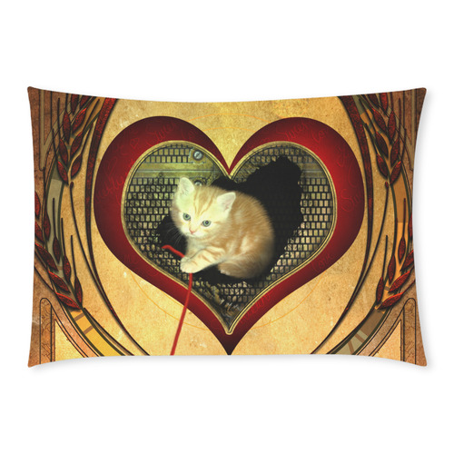 Cute kitten on a heart Custom Rectangle Pillow Case 20x30 (One Side)