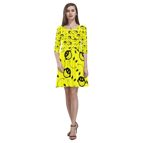 monkey tongue out on yellow Tethys Half-Sleeve Skater Dress(Model D20)