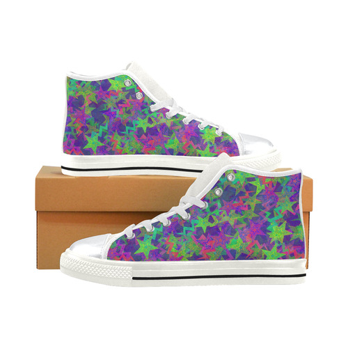 Purple Shooting Stars High Top Canvas Shoes for Kid (Model 017)