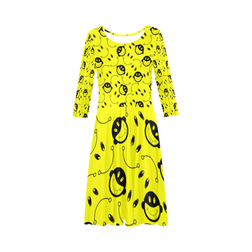 monkey tongue out on yellow Elbow Sleeve Ice Skater Dress (D20)
