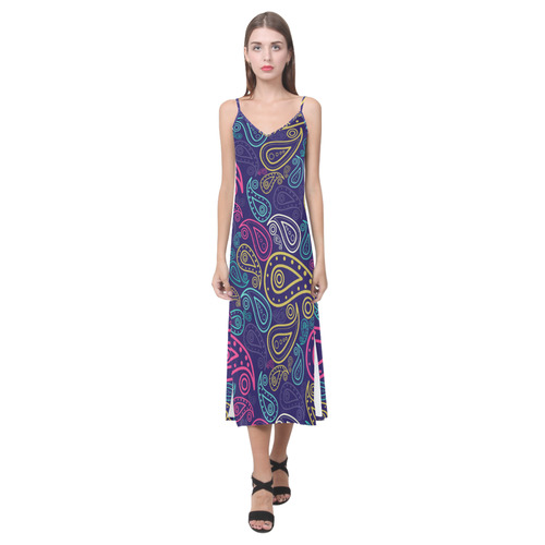 paisley V-Neck Open Fork Long Dress(Model D18)