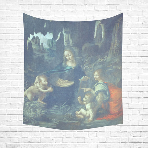 Leonardo da Vinci Virgin of the Rocks Cotton Linen Wall Tapestry 51"x 60"
