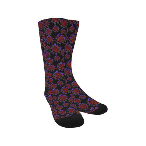 Red and Purple Roses Floral Pattern Trouser Socks