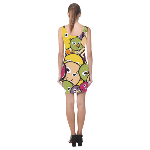 monster colorful doodle Medea Vest Dress (Model D06)