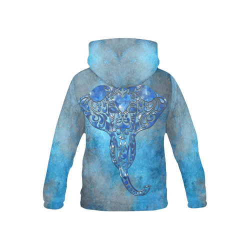 A blue watercolor elephant portrait in denim look All Over Print Hoodie for Kid (USA Size) (Model H13)