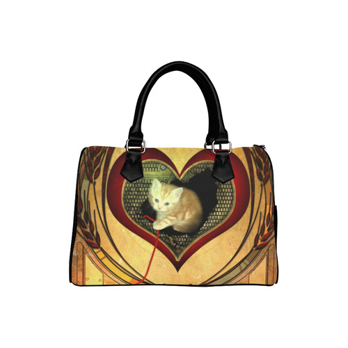 Cute kitten on a heart Boston Handbag (Model 1621)