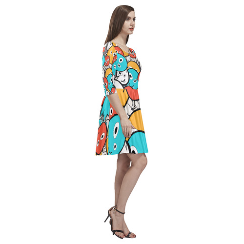 multicolor doodle monsters Tethys Half-Sleeve Skater Dress(Model D20)