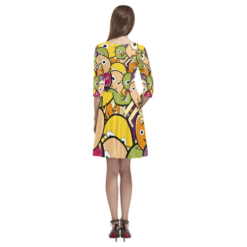 monster colorful doodle Tethys Half-Sleeve Skater Dress(Model D20)