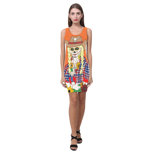 Cowgirl Sugar Skull Orange Medea Vest Dress (Model D06)