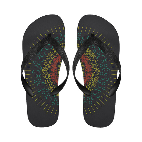 yellow with red mandala circular Flip Flops for Men/Women (Model 040)