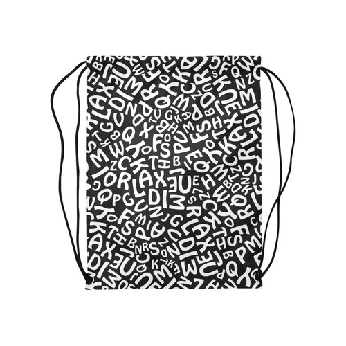 Alphabet Black and White Letters Medium Drawstring Bag Model 1604 (Twin Sides) 13.8"(W) * 18.1"(H)