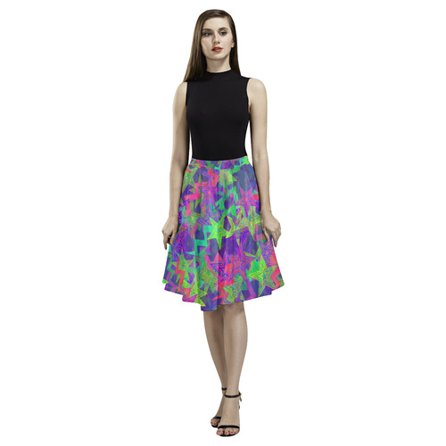 Purple Shooting Stars Melete Pleated Midi Skirt (Model D15)