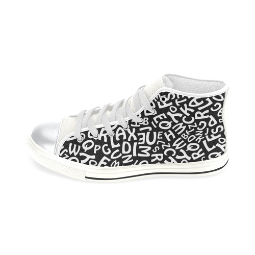 Alphabet Black and White Letters High Top Canvas Shoes for Kid (Model 017)