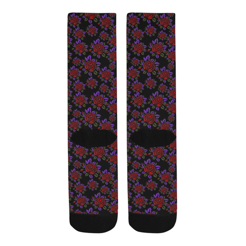 Red and Purple Roses Floral Pattern Trouser Socks