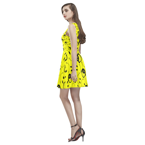 monkey tongue out on yellow Thea Sleeveless Skater Dress(Model D19)