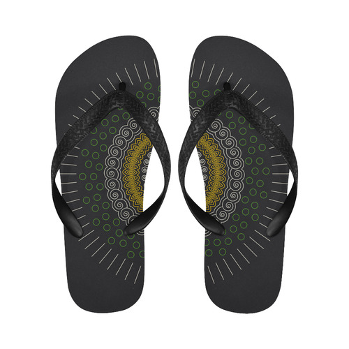 green with yellow mandala circular Flip Flops for Men/Women (Model 040)