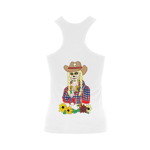 Cowgirl Sugar Skull White Women's Shoulder-Free Tank Top (Model T35)