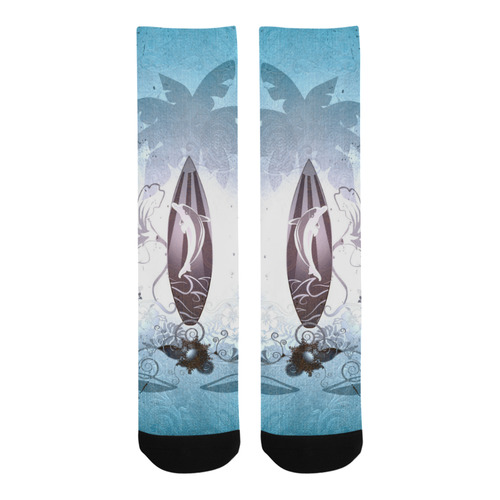 Surfing, surfboard and sharks Trouser Socks