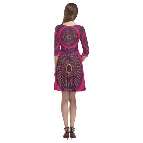 red zen mandala circle Tethys Half-Sleeve Skater Dress(Model D20)