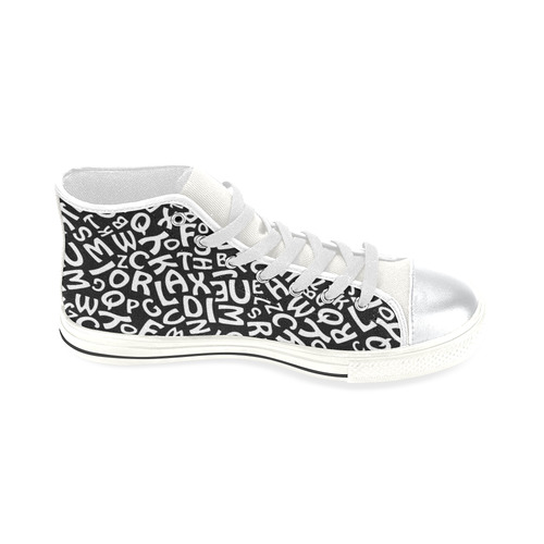 Alphabet Black and White Letters High Top Canvas Shoes for Kid (Model 017)