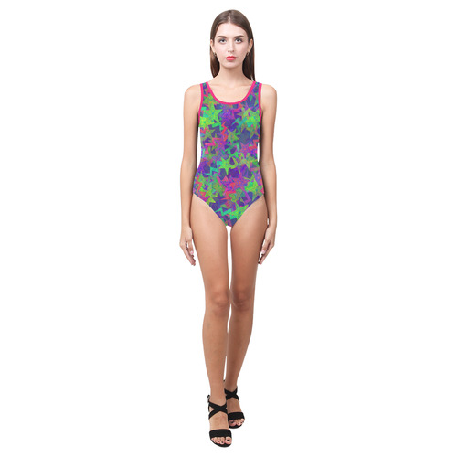 Purple Shooting Stars Vest One Piece Swimsuit (Model S04)