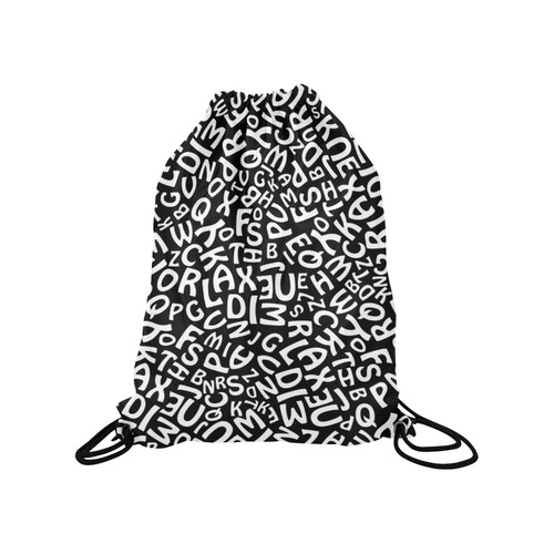 Alphabet Black and White Letters Medium Drawstring Bag Model 1604 (Twin Sides) 13.8"(W) * 18.1"(H)