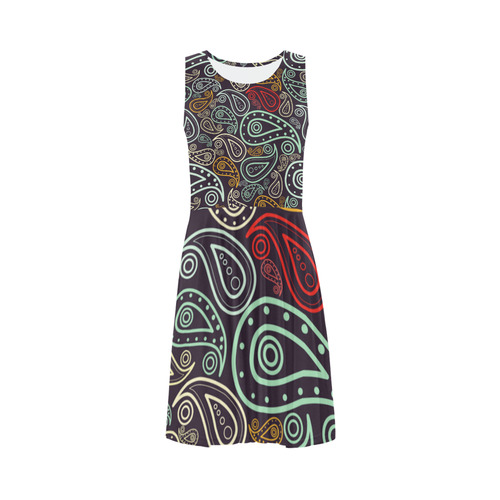 colorful paisley Sleeveless Ice Skater Dress (D19)