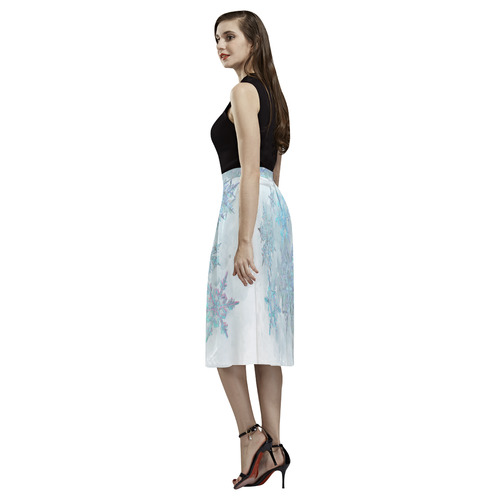 Snowflakes, snow, white and blue, Christmas Aoede Crepe Skirt (Model D16)