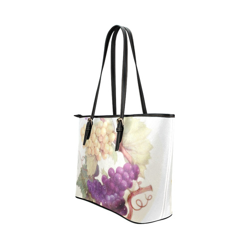 Purple Grapes Butterflies Vintage Floral Leather Tote Bag/Large (Model 1651)