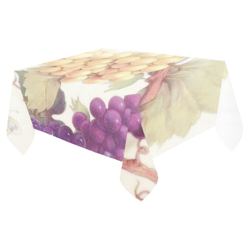 Purple Grapes Butterflies Vintage Floral Cotton Linen Tablecloth 52"x 70"