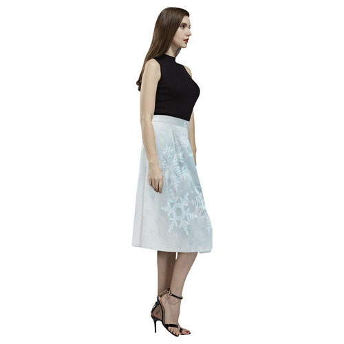 Snowflakes White and blue, Christmas Aoede Crepe Skirt (Model D16)