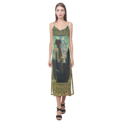 Viva La Musica V-Neck Open Fork Long Dress(Model D18)