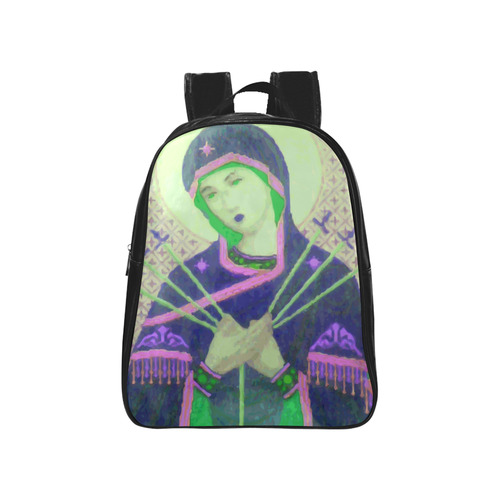 Virgin Mary Green Madonna Swords Christian School Backpack (Model 1601)(Small)