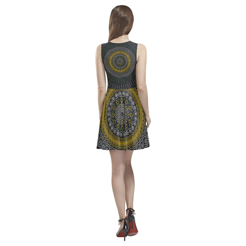 green with yellow mandala circular Thea Sleeveless Skater Dress(Model D19)