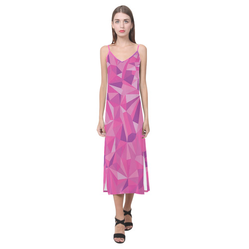 Poppin' Pink Topaz V-Neck Open Fork Long Dress(Model D18)