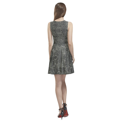 Denim, vintage floral pattern,light brown and grey Thea Sleeveless Skater Dress(Model D19)