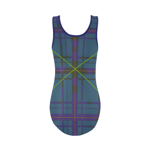 Neon plaid 80's style design Vest One Piece Swimsuit (Model S04)