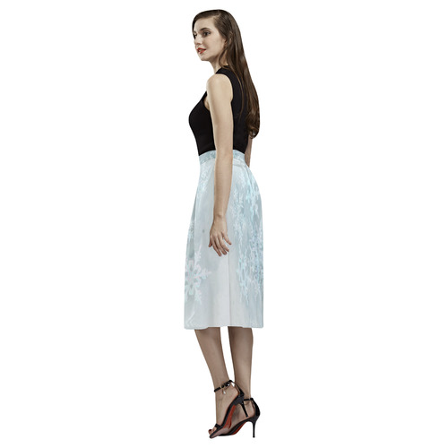 Snowflakes White and blue, Christmas Aoede Crepe Skirt (Model D16)