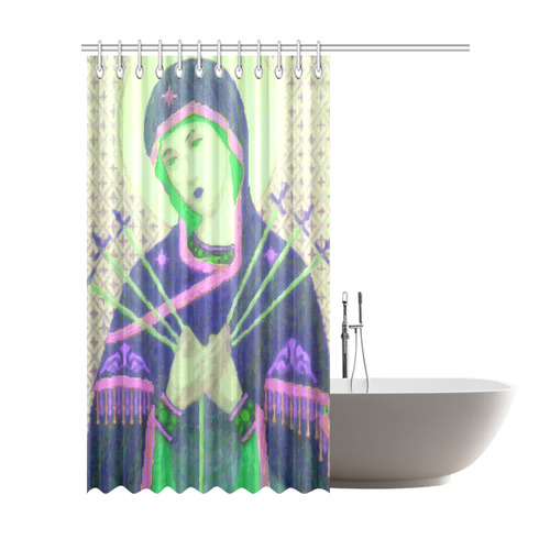 Virgin Mary Green Madonna Swords Christian Shower Curtain 72"x84"