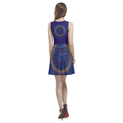 blue mandala circular Thea Sleeveless Skater Dress(Model D19)
