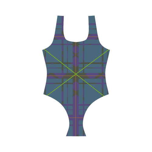 Neon plaid 80's style design Vest One Piece Swimsuit (Model S04)