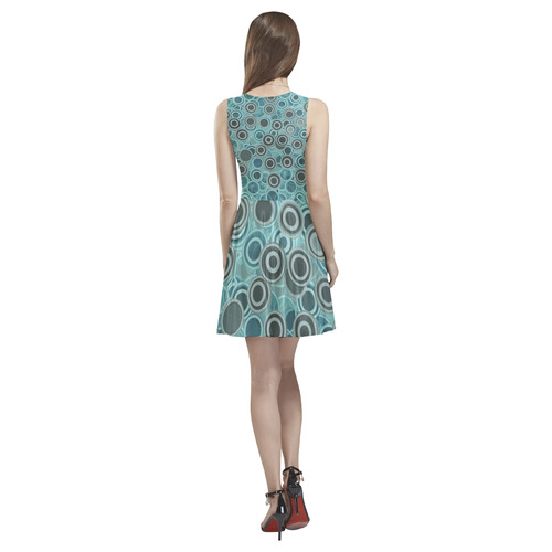 Transparent fun circles in blue - aqua Thea Sleeveless Skater Dress(Model D19)