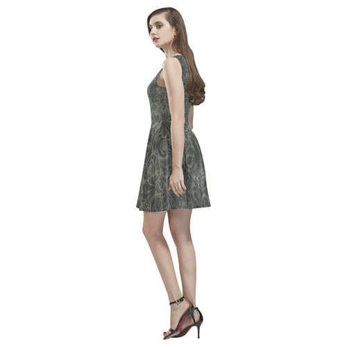Denim, vintage floral pattern,light brown and grey Thea Sleeveless Skater Dress(Model D19)