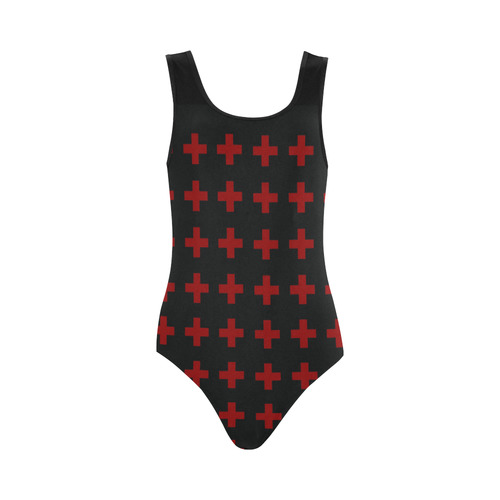 Punk Rock style Red Crosses Pattern design Rock style Vest One Piece Swimsuit (Model S04)