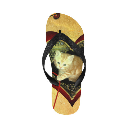 Cute kitten on a heart Flip Flops for Men/Women (Model 040)