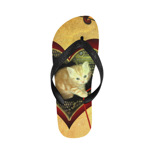 Cute kitten on a heart Flip Flops for Men/Women (Model 040)