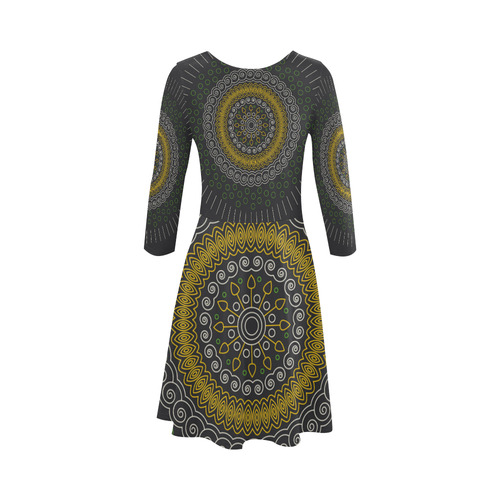 green with yellow mandala circular 3/4 Sleeve Sundress (D23)