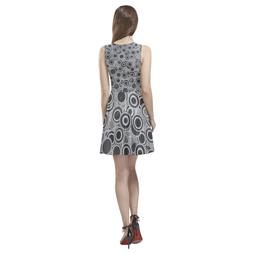 Transparent fun circles in black and gray Thea Sleeveless Skater Dress(Model D19)